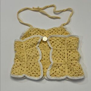 HANDMADE Yellow Crochet Kids Crop Top With Beautiful Buttons and Tie Straps